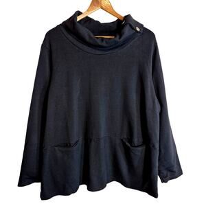 Bella Amore Oversized Soft Sweater Tunic Button Cowl Neck Pockets Blk S/M Italy